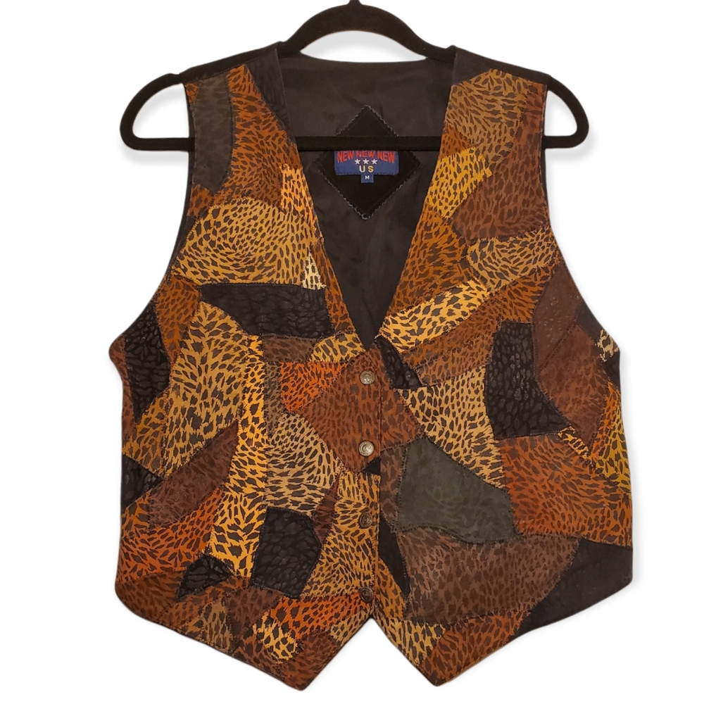 Vintage "New New New US" Gorgeous Unique Leather Patchwork Animal Vest Waistcoat